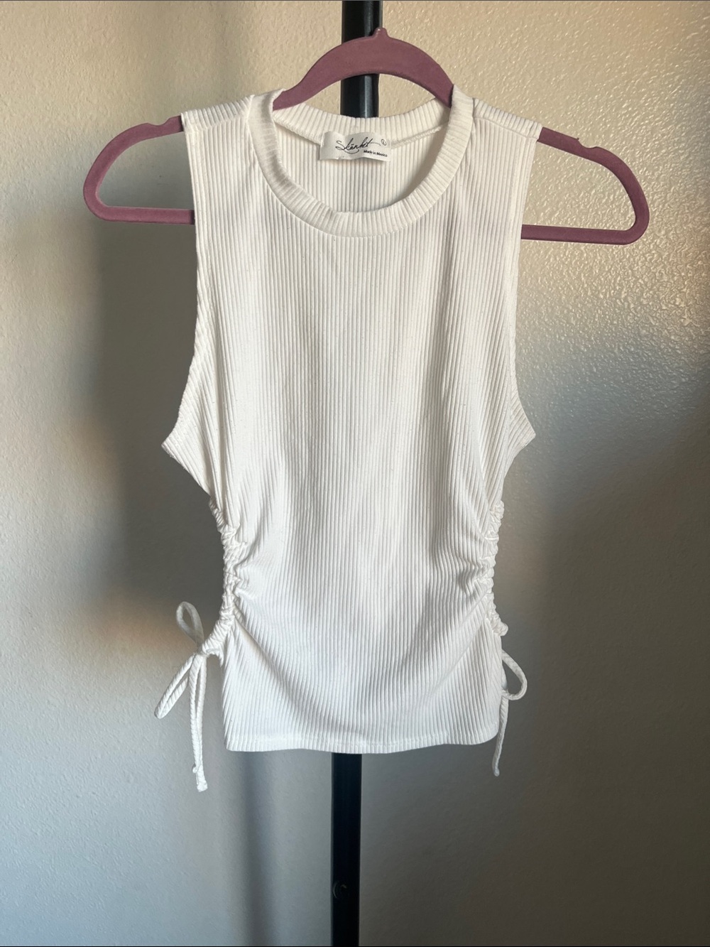 Sleeveless Ribbed Side-Tie Tank Top - White